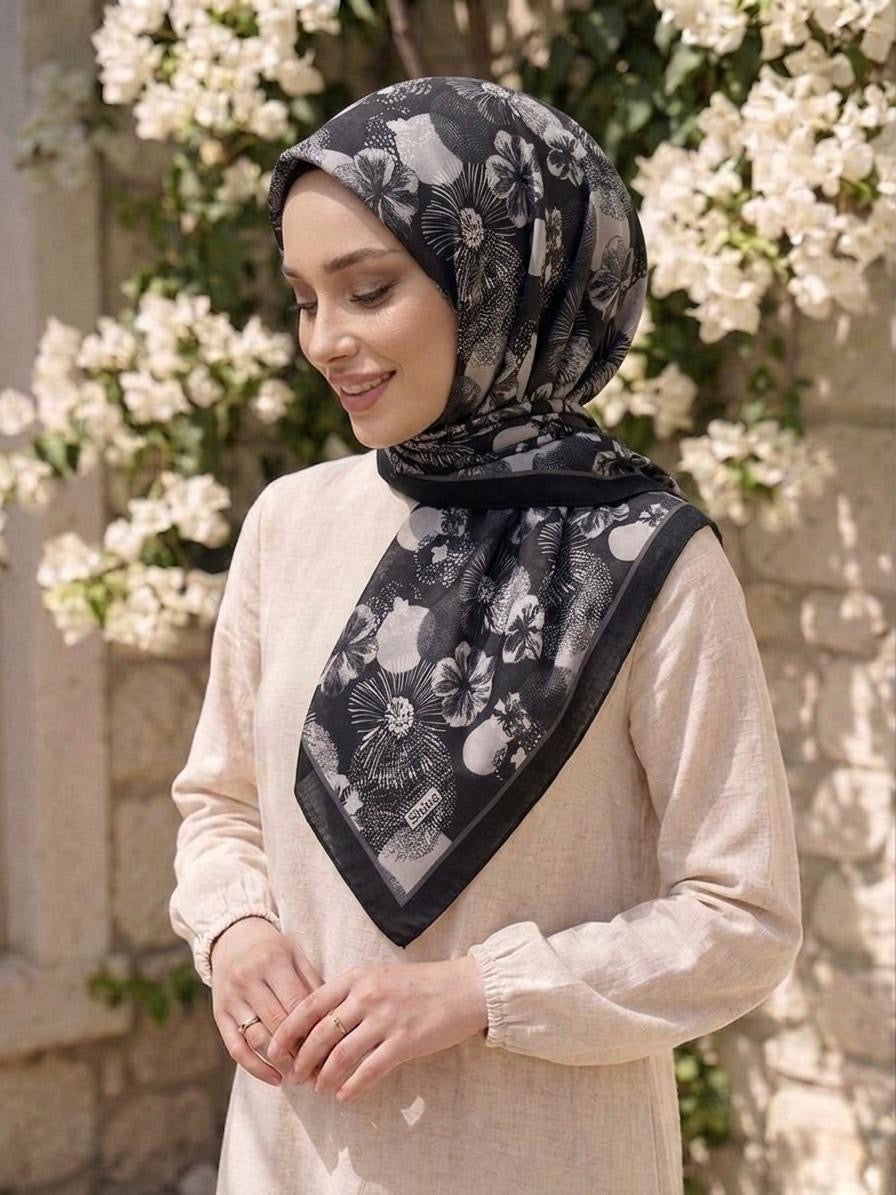 PAMUKSU SOFT EŞARP SİYAH GRİ D-21