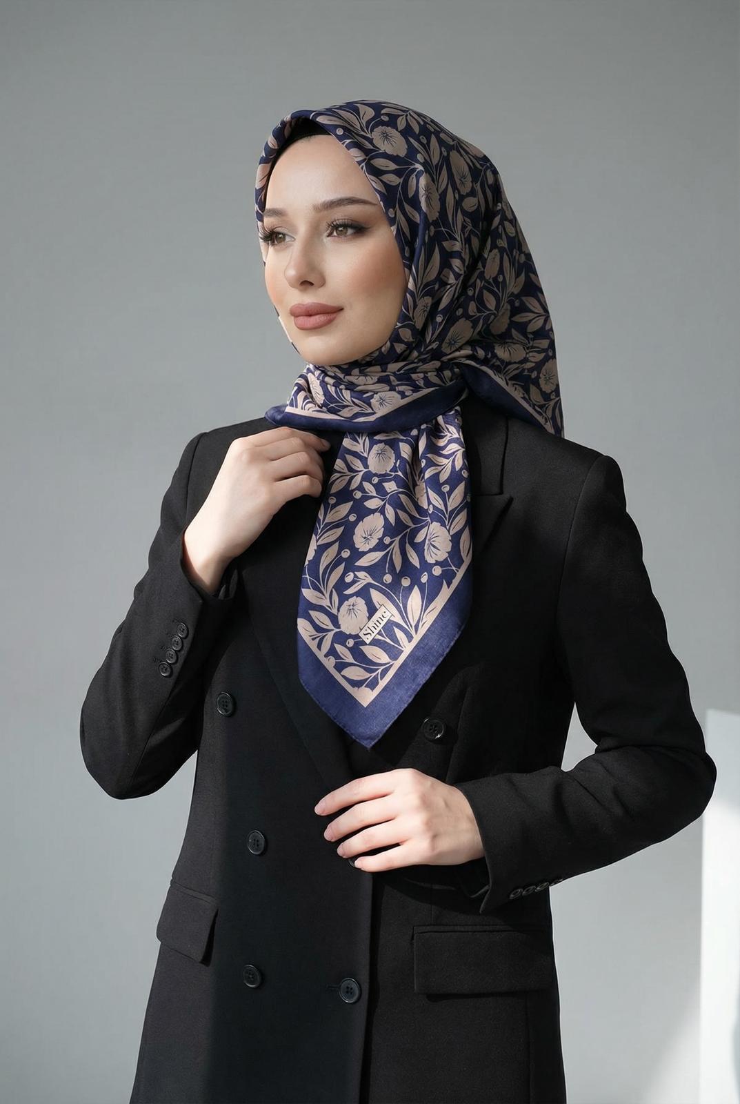 PAMUKSU SOFT EŞARP LACİVERT KAHVE D-17