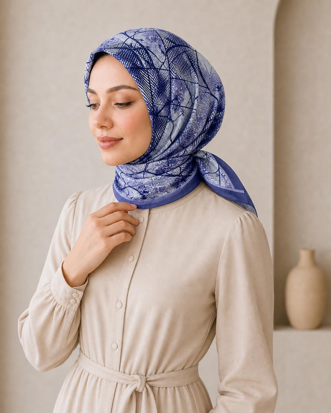 PAMUKSU SOFT EŞARP KOT MAVİ D-24