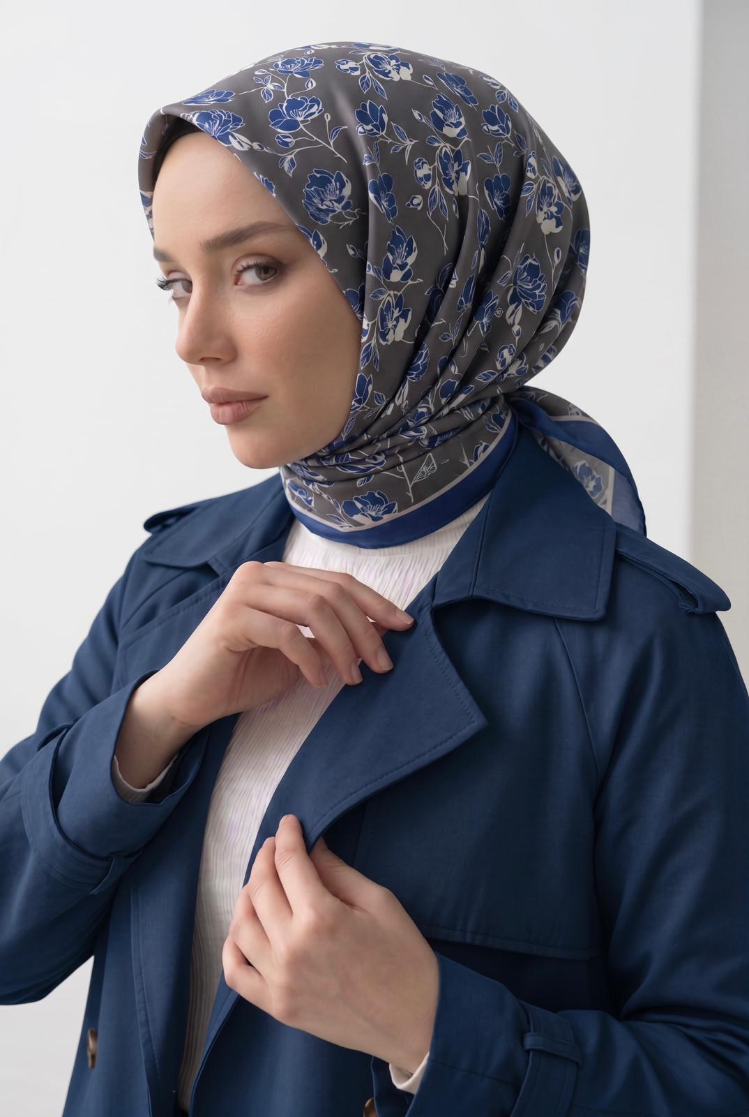 PAMUKSU SOFT EŞARP LACİVERT GRİ D-26