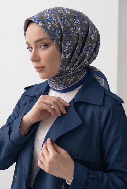 PAMUKSU SOFT EŞARP LACİVERT GRİ D-26