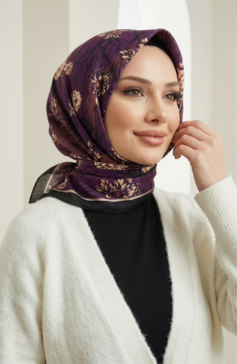 PAMUKSU SOFT EŞARP SİYAH MÜRDÜM D-16
