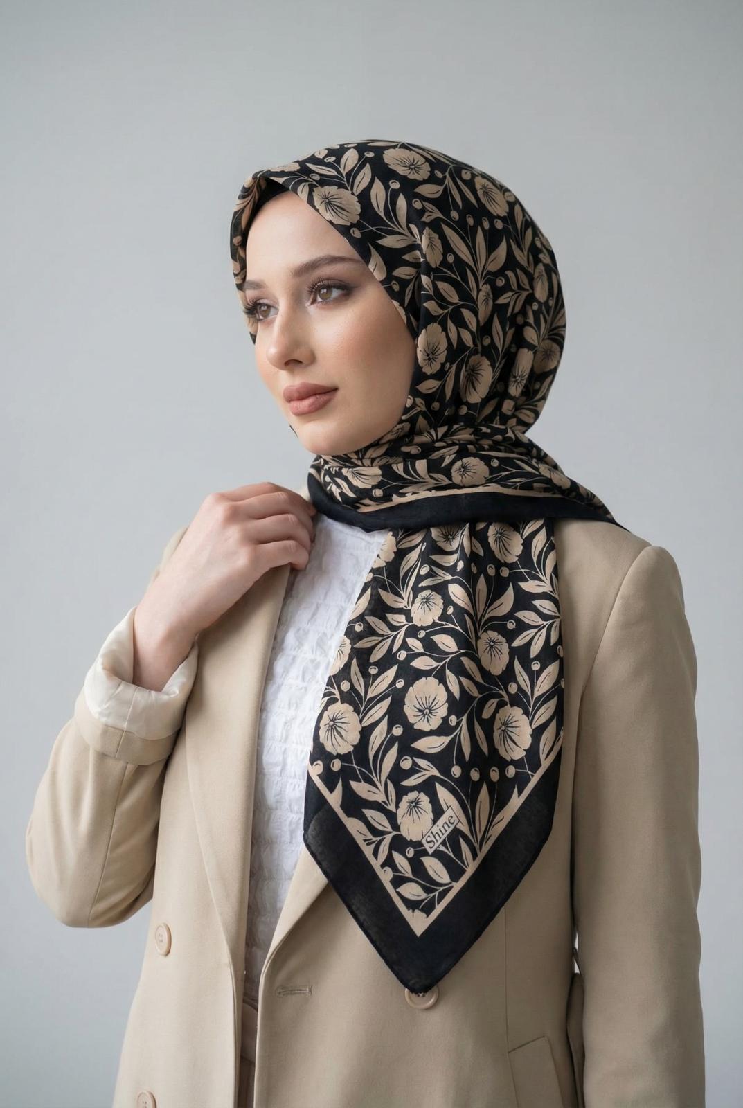 PAMUKSU SOFT EŞARP SİYAH BEJ D-17