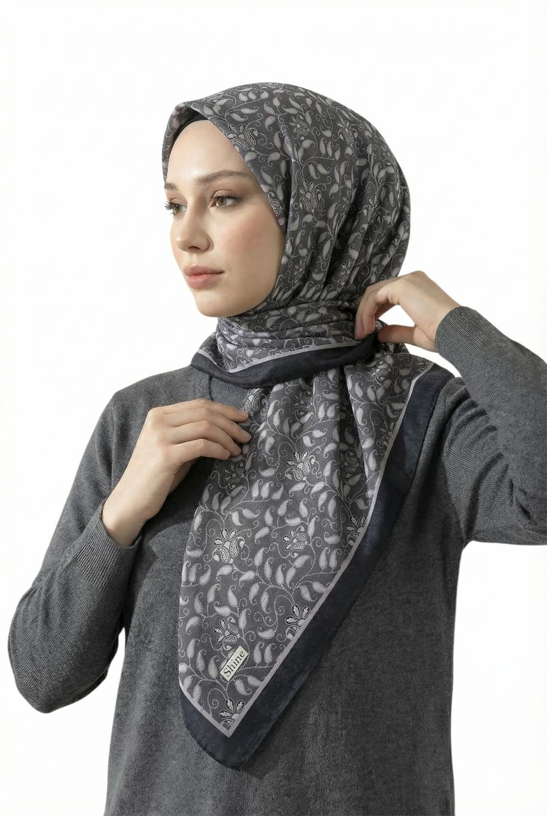 PAMUKSU SOFT EŞARP SİYAH GRİ D-18