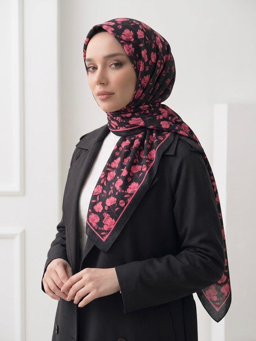 PAMUKSU SOFT EŞARP SİYAH MÜRDÜM D-26
