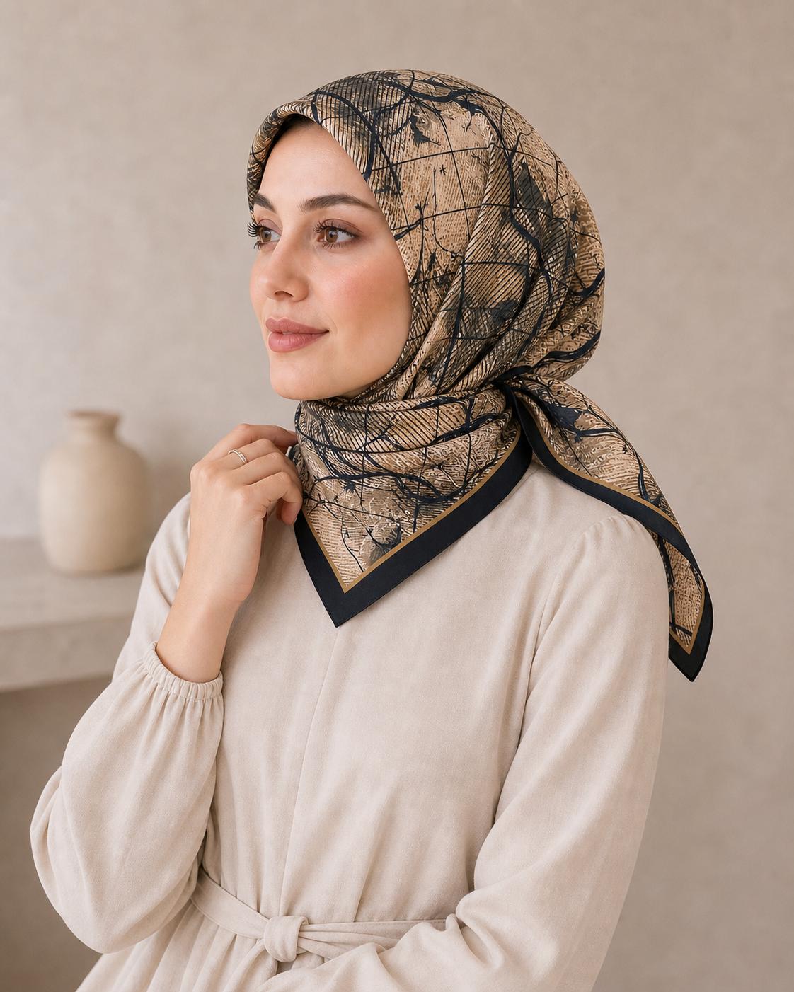 PAMUKSU SOFT EŞARP SİYAH BEJ D-24