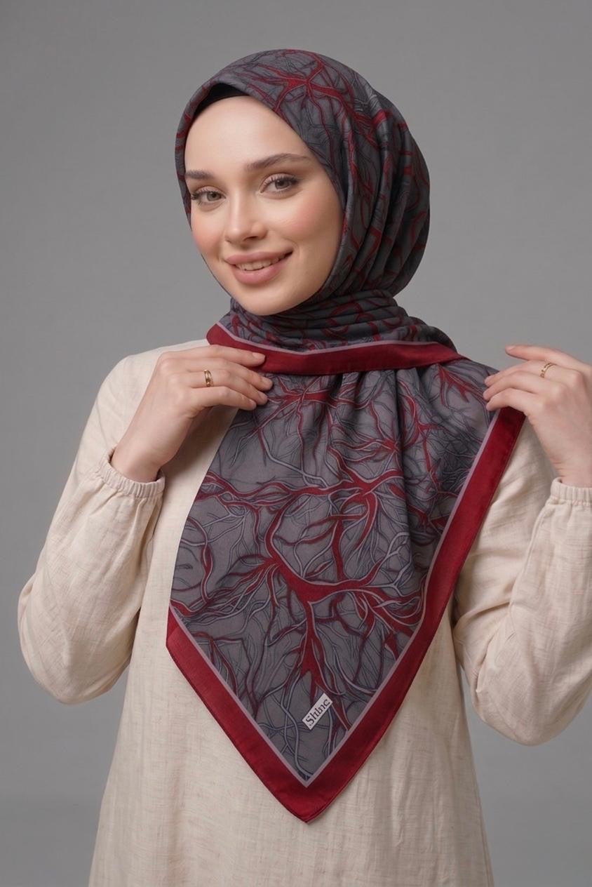 PAMUKSU SOFT EŞARP BORDO GRİ D-22