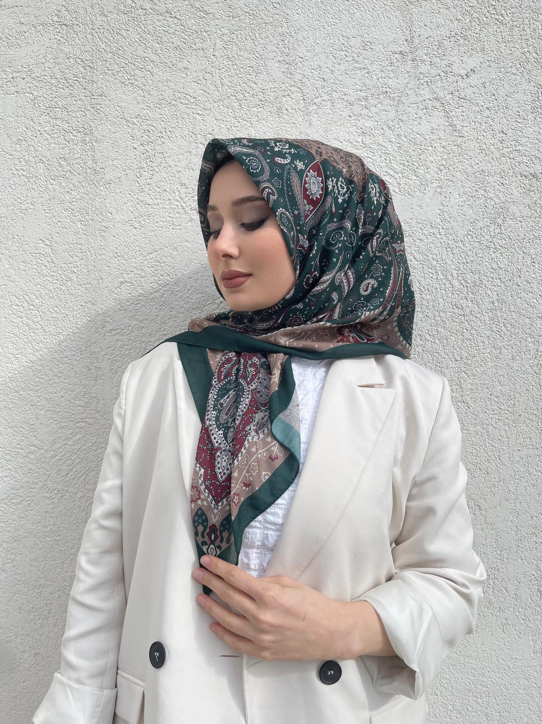 PAMUKSU SOFT EŞARP ZÜMRÜT BEJ BORDO D-2