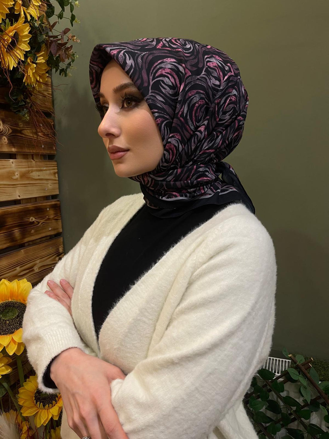 PAMUKSU SOFT EŞARP SİYAH FUŞYA D-8