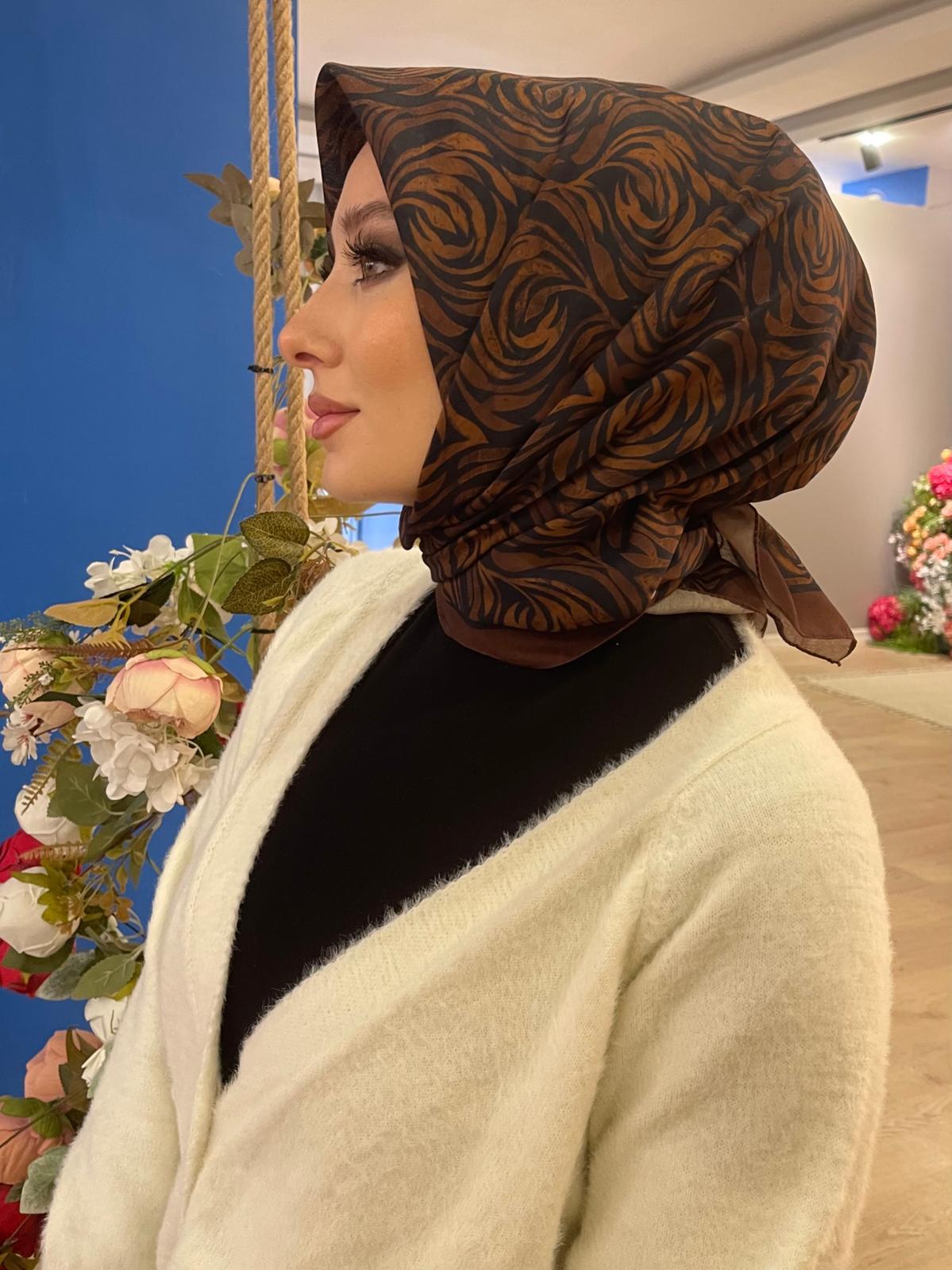 PAMUKSU SOFT EŞARP ACI KAHVE SİYAH D-8